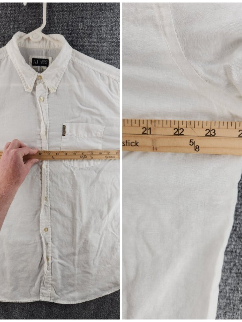 Armani Lightweight Linen Cotton Button-Down Large White Romania Solid Luxury - Picture 11 of 16